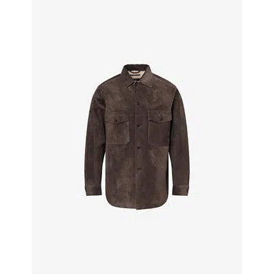Dunhill Mens Patch-pocket Long-sleeve Suede And Cashmere Overshirt Brown