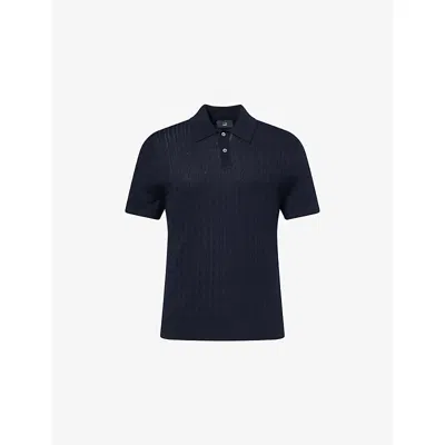 Dunhill Mens Cable-knit Short-sleeves Cotton And Silk Polo Shirt House Navy