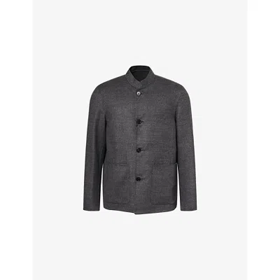 Dunhill Mens Charcoal Melange Stand-collar Reversible Wool Driving Jacket In Gray