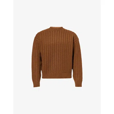 Dunhill Mens Dark Camel Cable Knit Crewneck Cashmere Jumper In Brown