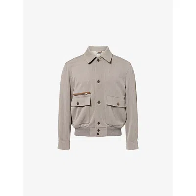 Dunhill Mens Drab Super 120s Collared Wool Jacket Xl In Brown