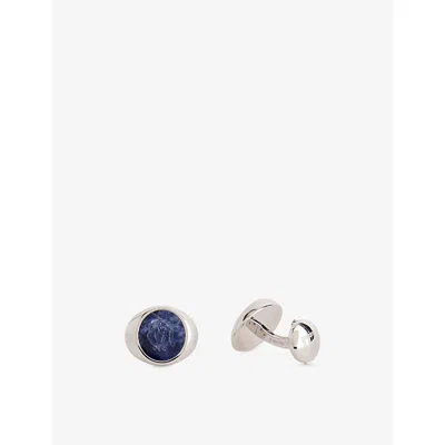 Dunhill Mens  Ad Cypher Engraved Rhodium-plated Silver Cufflinks In Burgundy