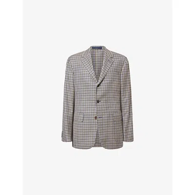 Dunhill Mens  Checked Single-breasted Wool Blazer In Bone