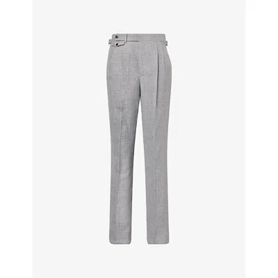 Dunhill Mens Grey Checked Straight-leg Linen-blend Trousers In Gray