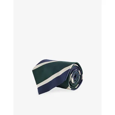Dunhill Mens  Grenadine Club Striped Silk Tie In Dark Green