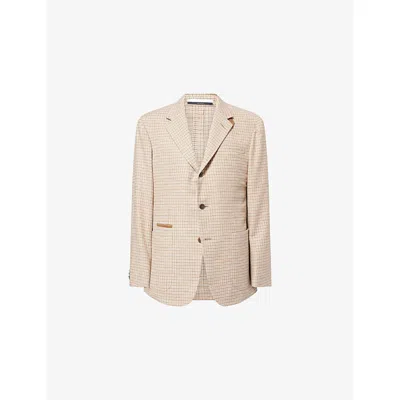 Dunhill Mens  Houndstooth Single-breasted Wool Jacket In Camel