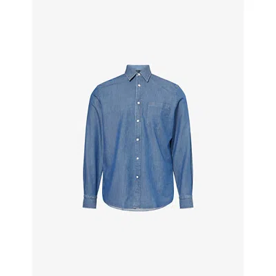 Dunhill Mens Pointed-collar Long-sleeve Silk-cotton Blend Shirt Light Indigo Xl In Purple