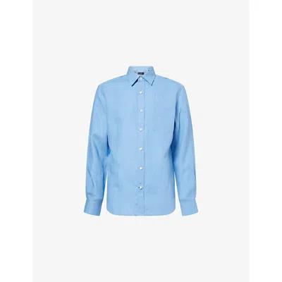 Dunhill Mens Mid Blue Pointed-collar Regular-fit Linen Shirt Xl