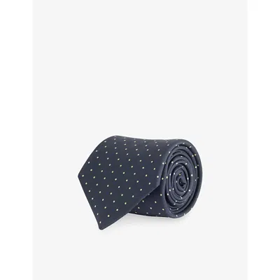 Dunhill Mens  Polka Dot Screen-printed Silk Tie In Black