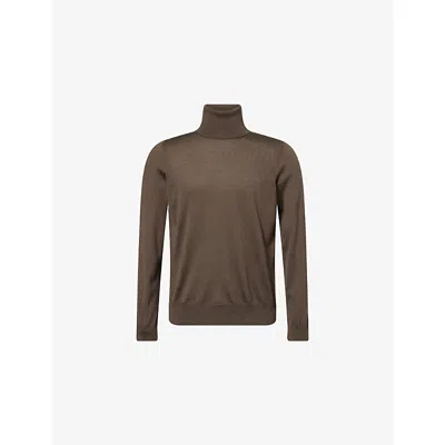 Dunhill Mens Tobacco Roll-neck Cashmere And Silk-blend Jumper In Brown