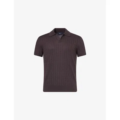 Dunhill Mens Chocolate Brown Short-sleeve Cable-knit Cotton And Silk-blend Polo Shirt