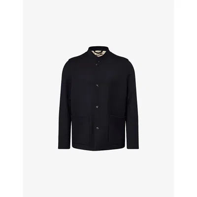 Dunhill Mens House Navy Stand-collar Single-breasted Wool-cashmere Blend Jacket In Blue