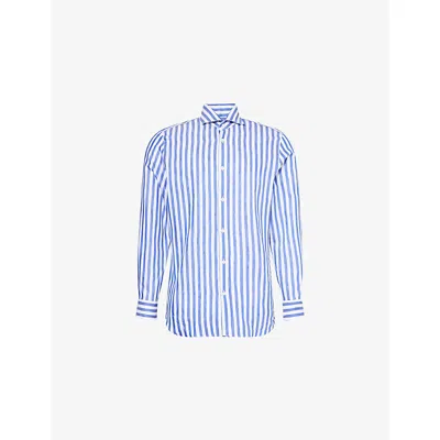 Dunhill Mens Blue Indigo Stripe-print Long-sleeve Cotton-blend Shirt
