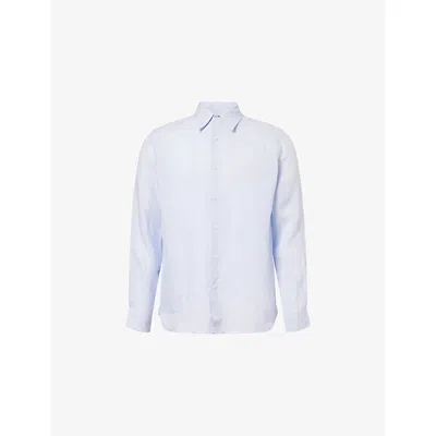 Dunhill Mens Blue White Striped Long-sleeve Linen Shirt Xl In Multi