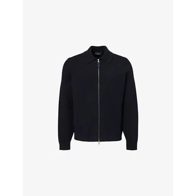 Dunhill Mens Two-zip-pockets Long-sleeves Cotton And Cashmere-blend Jumper House Navy