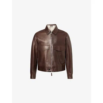 Dunhill Mens Coffee Flight Long-sleeve Leather Jacket In Brown