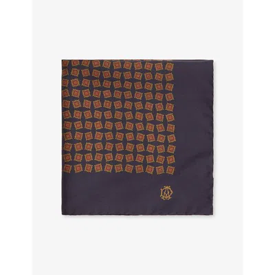 Dunhill Mens Floral-pattern Silk Pocket Square Spring Navy