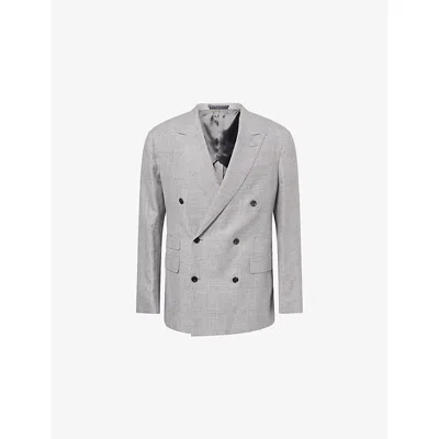 Dunhill Mens Grey Check Cavendish Double-breasted Linen-blend Jacket In Gray