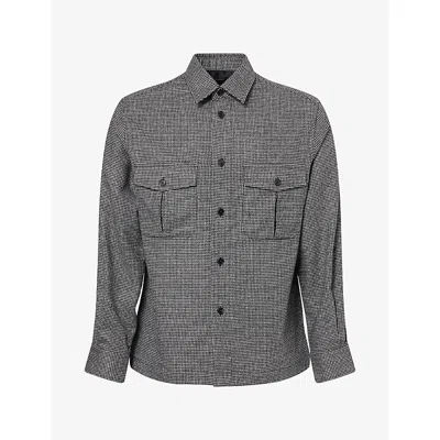 Dunhill Mens Houndstooth Wool Overshirt Black White In Gray