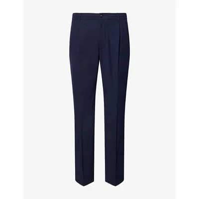 Dunhill Mens House Navy Drawstring-waist Wool Twill Trousers In Blue