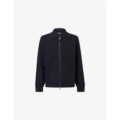 Dunhill Mens House Navy Pointed-collar Knitted Cotton And Cashmere-blend Jacket In Black