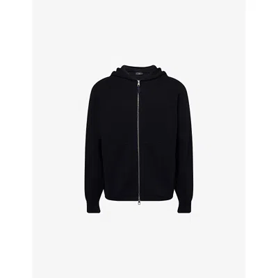 Dunhill Mens House Navy Relaxed-fit Patch-pocket Cotton-and-cashmere Knit Hoodie
