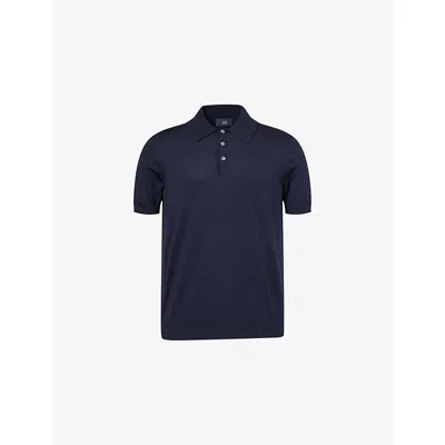 Dunhill Mens House Navy Short-sleeves Regular-fit Cotton And Silk Polo Shirt Xl In Blue