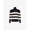 Dunhill Mens House Navy Stripe-print High-neck Knitted Cotton Jumper