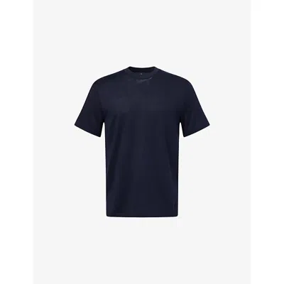 Dunhill Mens Ink Crew-neck Short-sleeve Linen And Cotton-blend T-shirt Xl In Blue
