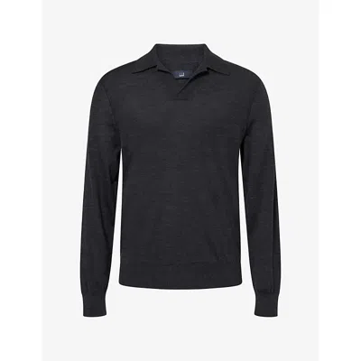 Dunhill Mens Long-sleeve Merino-wool Polo Shirt Charcoal Xxl In Black