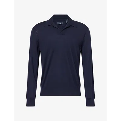 Dunhill Mens Long-sleeve Merino-wool Polo Shirt House Navy Xl In Blue