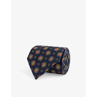 Dunhill Mens Madder Red Scattered Medallion-print Silk Tie