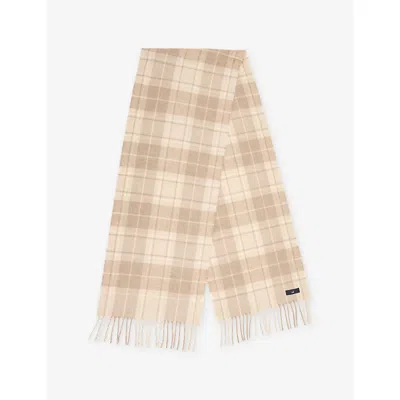Dunhill Mens Natural Tartan Fringed Cashmere Scarf In Brown
