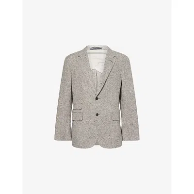 DUNHILL MENS OATMEAL GREY SINGLE-BREASTED NOTCHED-LAPEL TWEED-WOOL JACKET