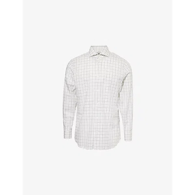 Dunhill Mens  Check-pattern Regular-fit Cotton Shirt In Off White