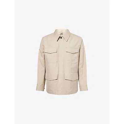 Dunhill Mens Sesame Officers Flap-pocket Cotton-and-silk Shirt Jacket Xl In Brown
