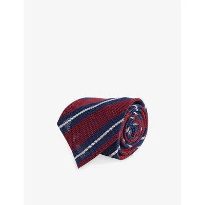 Dunhill Mens Red Grenadine Club Striped Silk Tie