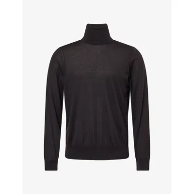 Dunhill Mens Roll-neck Cashmere Jumper Dark Brown In Black