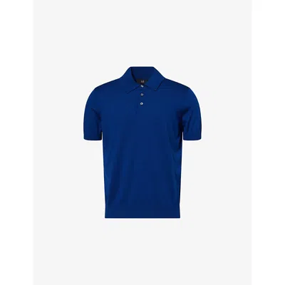 Dunhill Mens Royal Blue Fine-knit Short-sleeves Cotton And Silk Polo Shirt