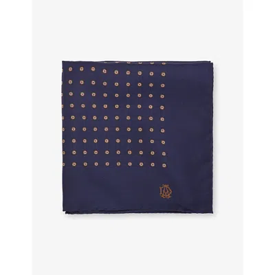 Dunhill Silk Circular Medallion Printed Pocket Square In Blue
