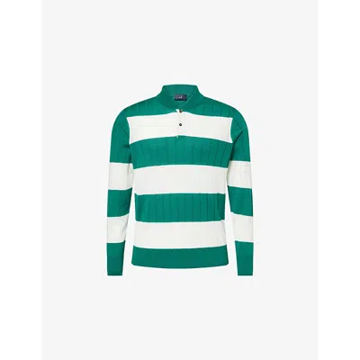 Dunhill Mens Striped Ribbed Cashmere-blend Rugby Jumper Green