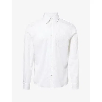 Dunhill Mens Stripe-print Pointed-collar Cotton Shirt Stone