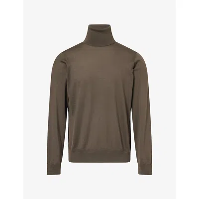 Dunhill Mens Superfine-cashmere Roll-neck Olive Green