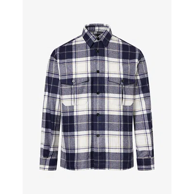 Dunhill Mens Tartan Cashmere Overshirt House Navy In Black