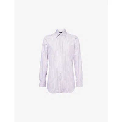 Dunhill Mens Taupe Striped-pattern Long-sleeved Cotton Shirt In Brown