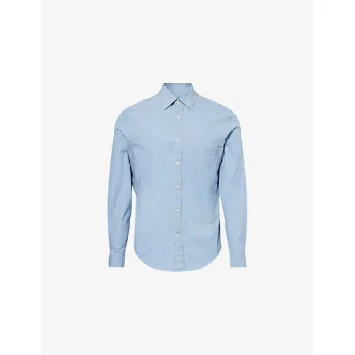 Dunhill Mens Long-sleeve Point-collar Cotton Shirt Washed Denim