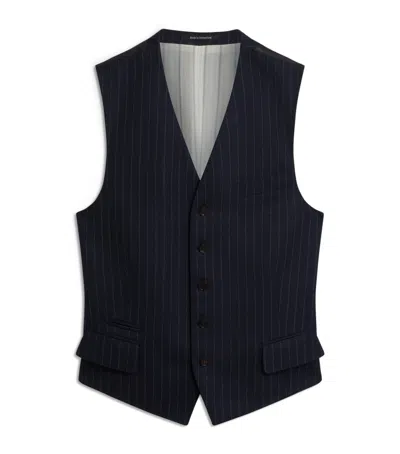 Dunhill Merino Wool Chalkstripe Waistcoat In Blue