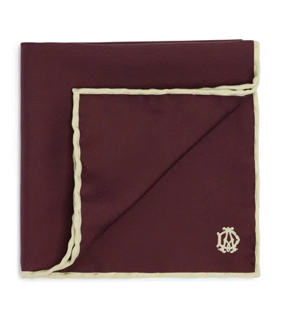 Dunhill Mulberry Silk Cypher Logo Pocket Square In Burgundy