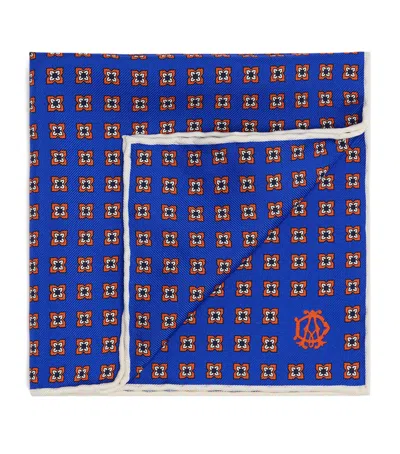 Dunhill Mulberry Silk Geometric Pocket Square In Blue