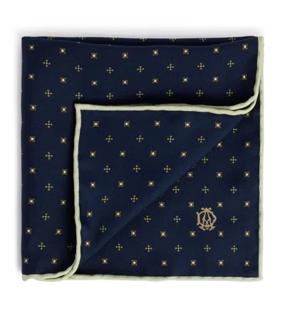 Dunhill Mulberry Silk Geometric Pocket Square In Blue